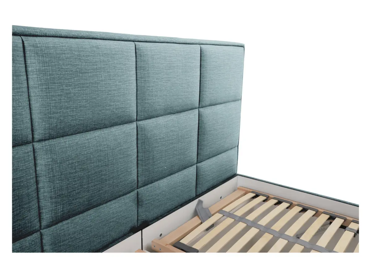 Cama tapizada Ella 160x200 con contenedores y somieres terciopelo verde