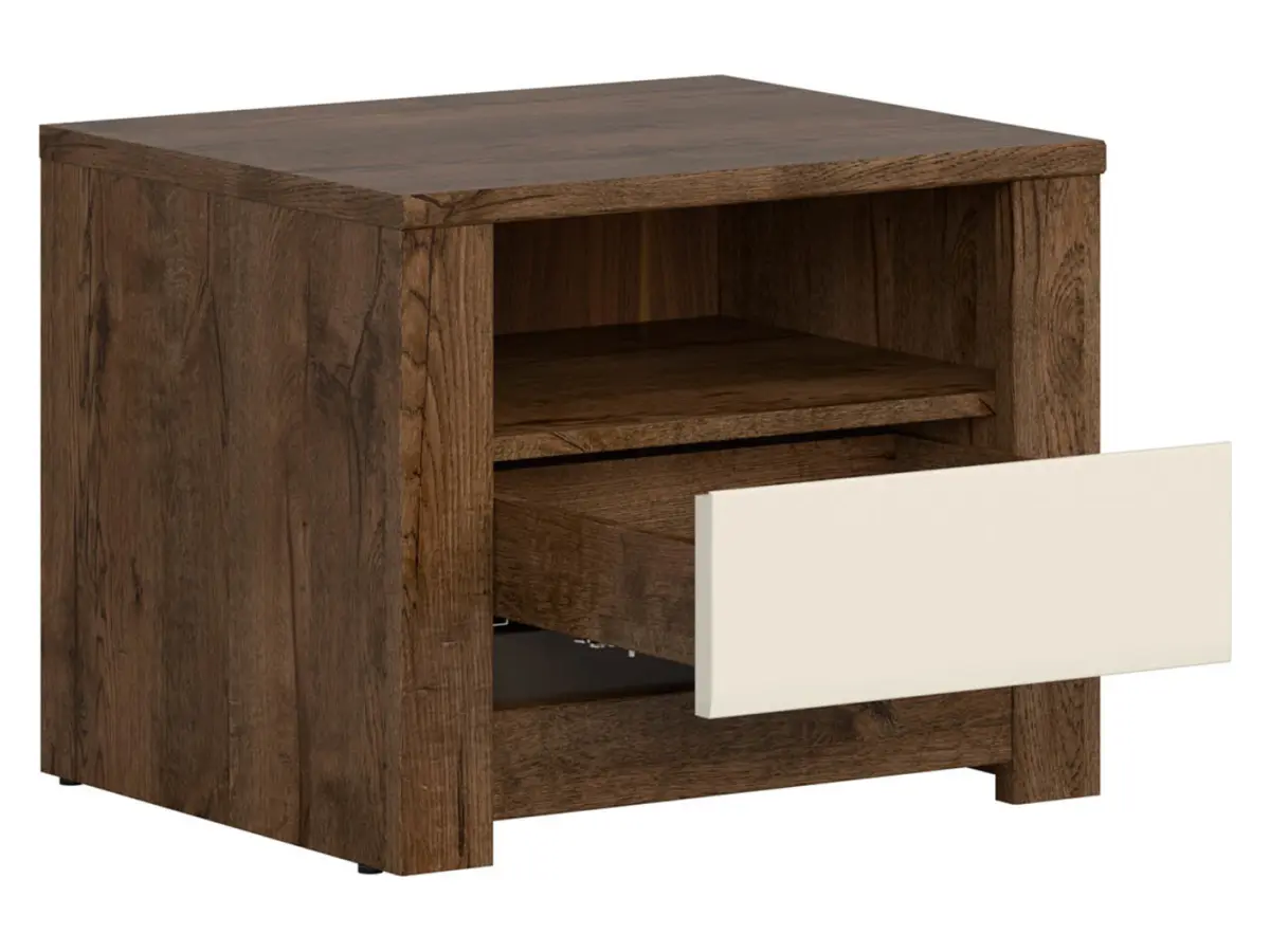 Mesita de noche Ruso 54 cm con cajón roble april/brillo perlado