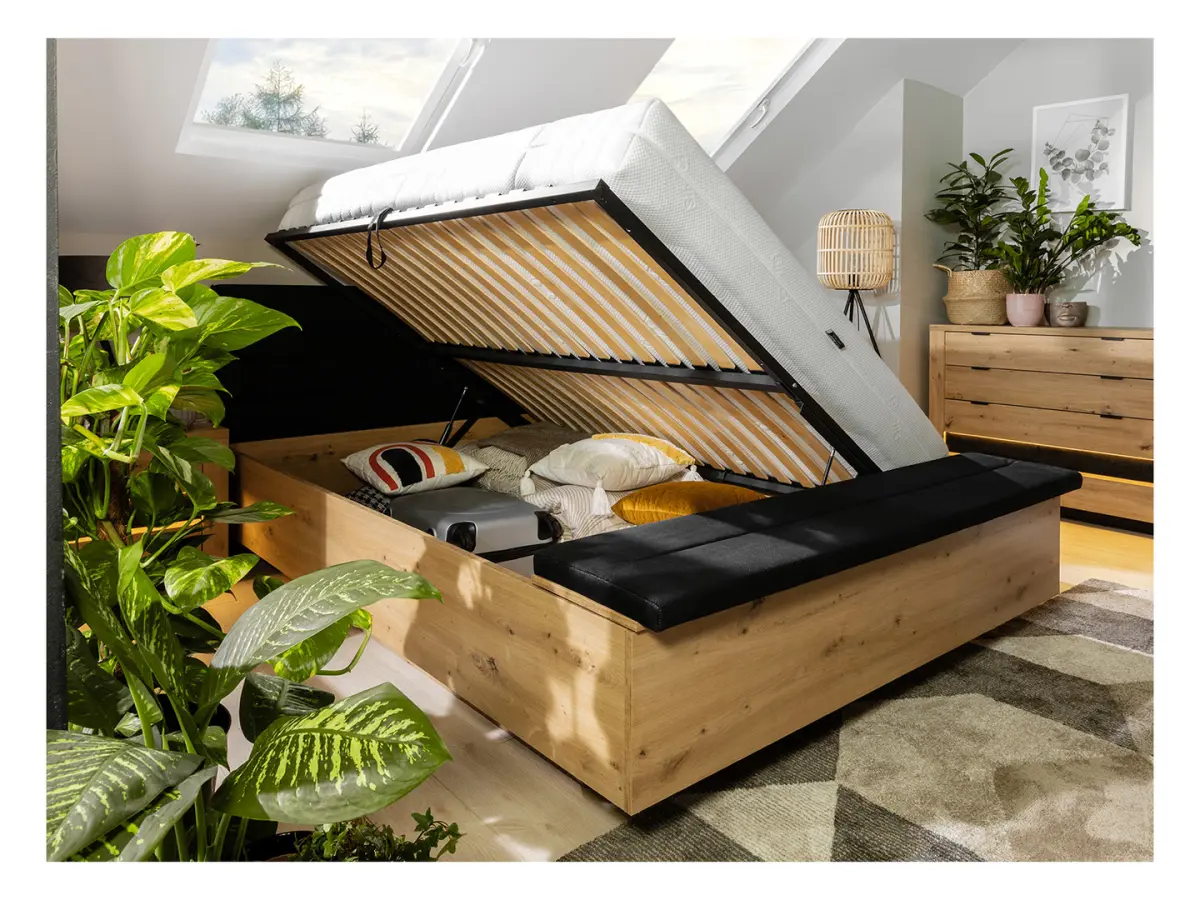 Cama Ostia 160x200 con somier y arcón roble artisan