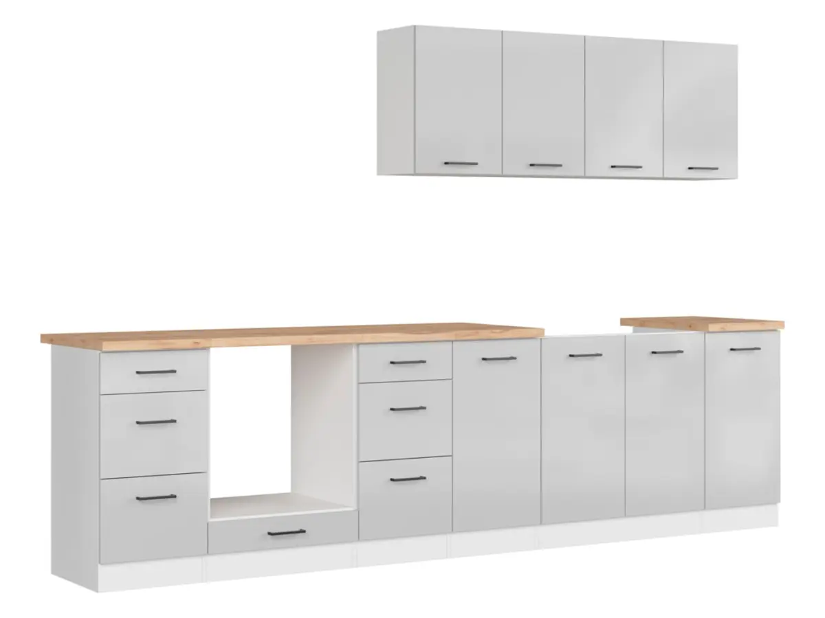 Кухонный гарнитур Junona Line 300 см светло-серый глянец со столешницей