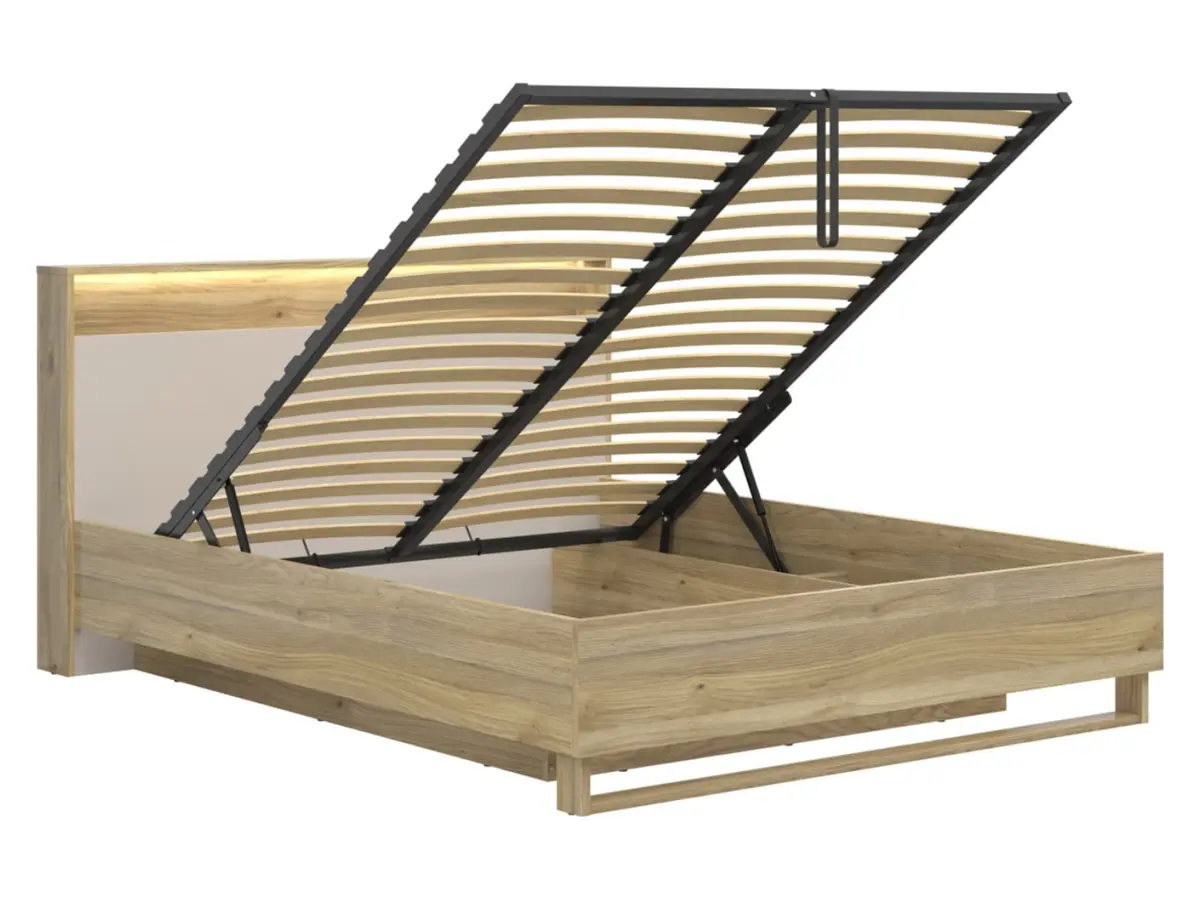 Cama Dalva 160x200 con somier y contenedor roble mauvella/cachemira