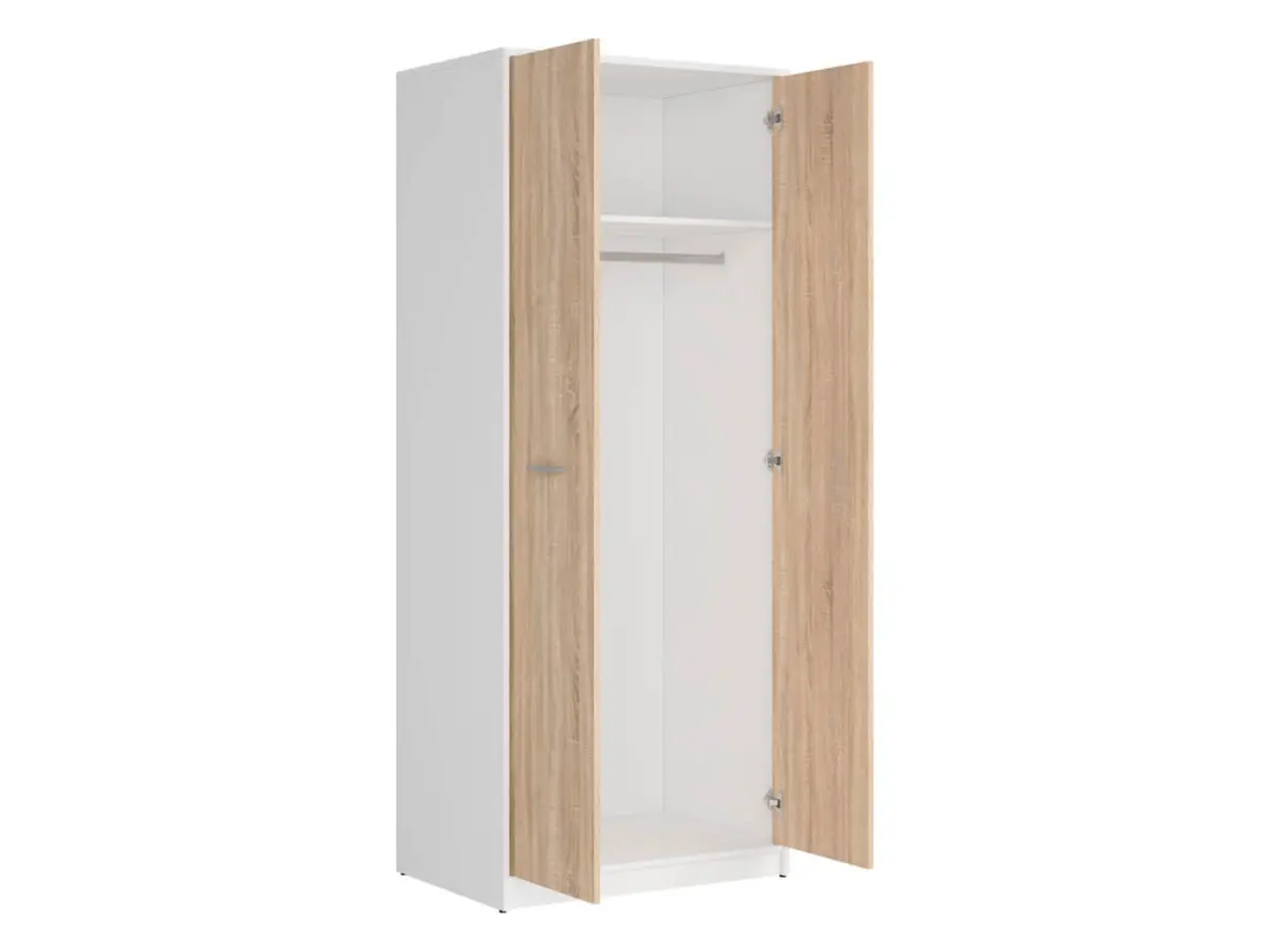 Armario de dos puertas Nepo Plus 80 cm blanco/roble sonoma