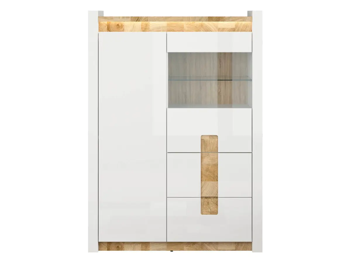 Vitrina Alameda 102 cm con 2 puertas y 2 cajones blanco brillo