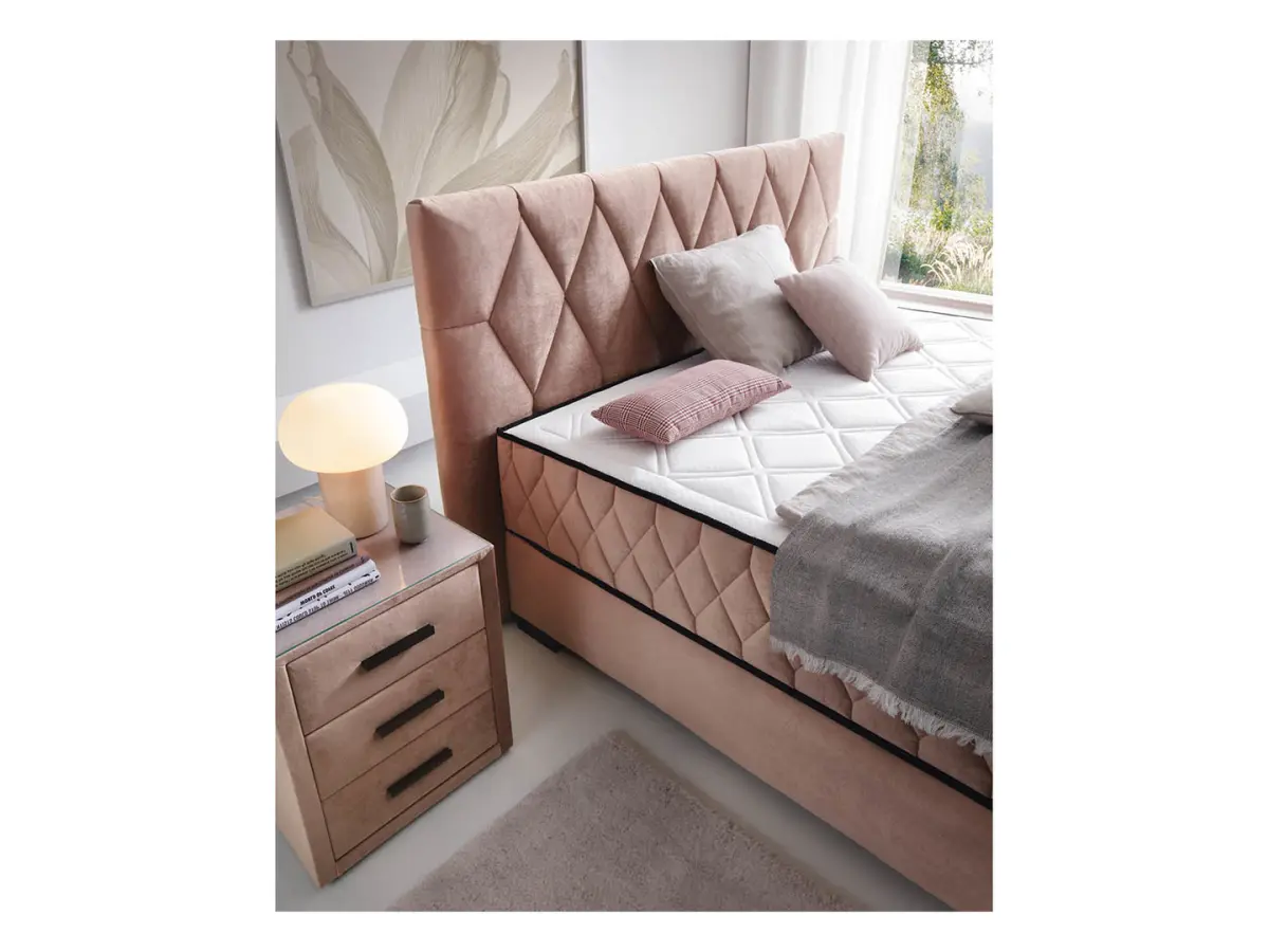 Cama continental Reve 180x200 con arcón rosa