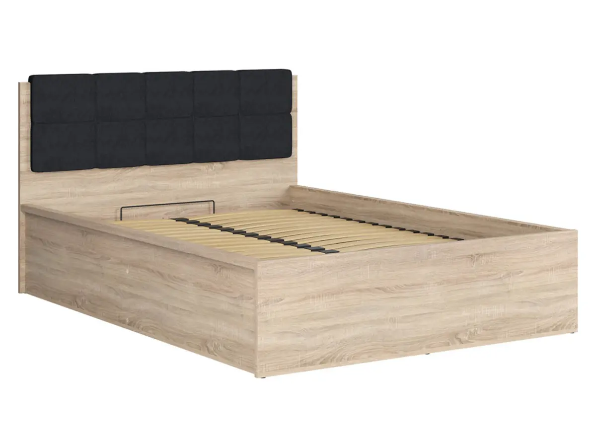 Cama Tetrix 140x200 con somier y contenedor roble sonoma
