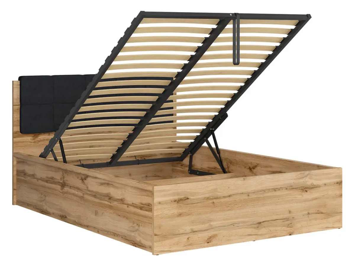Cama Tetrix 140x200 con somier y contenedor roble wotan
