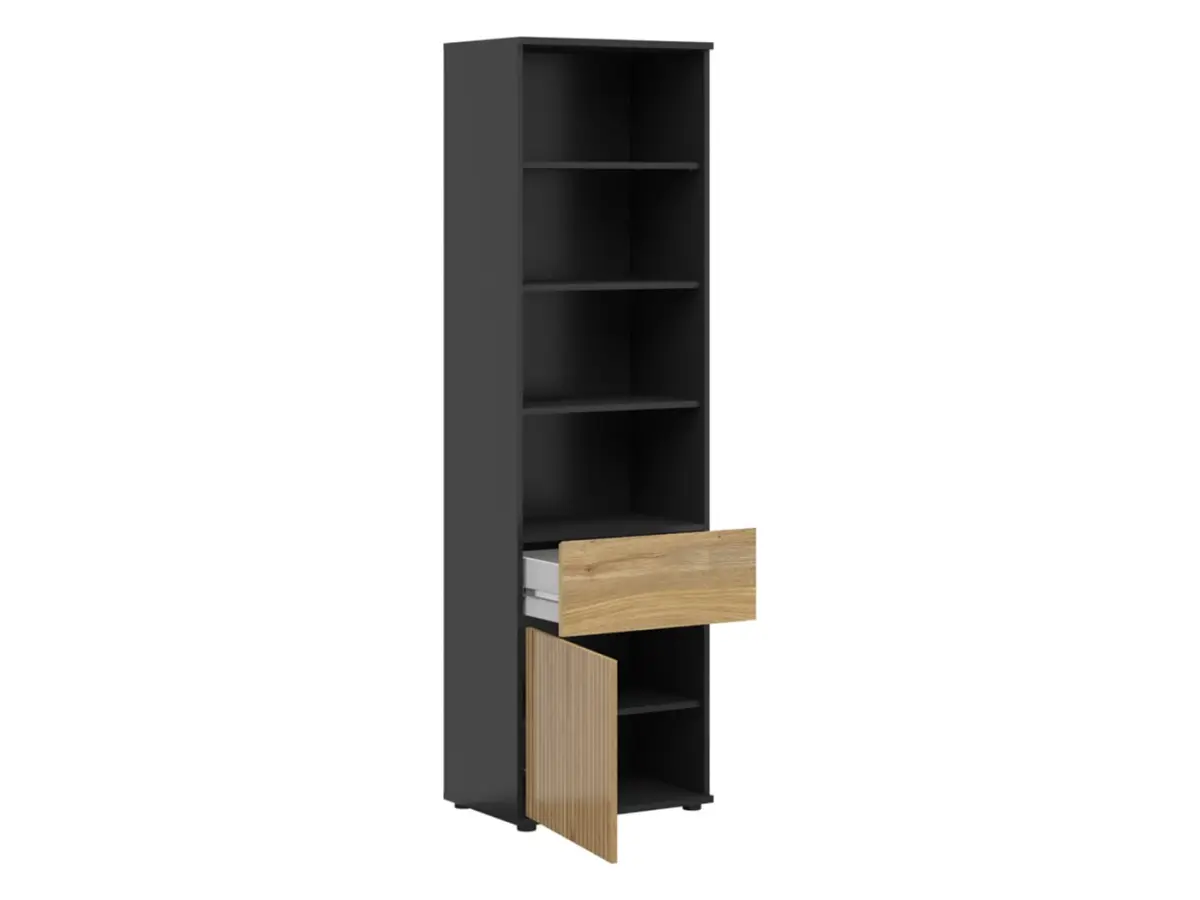 Estantería Luen 57 cm con puertas y cajón roble tegola/roble mauvella