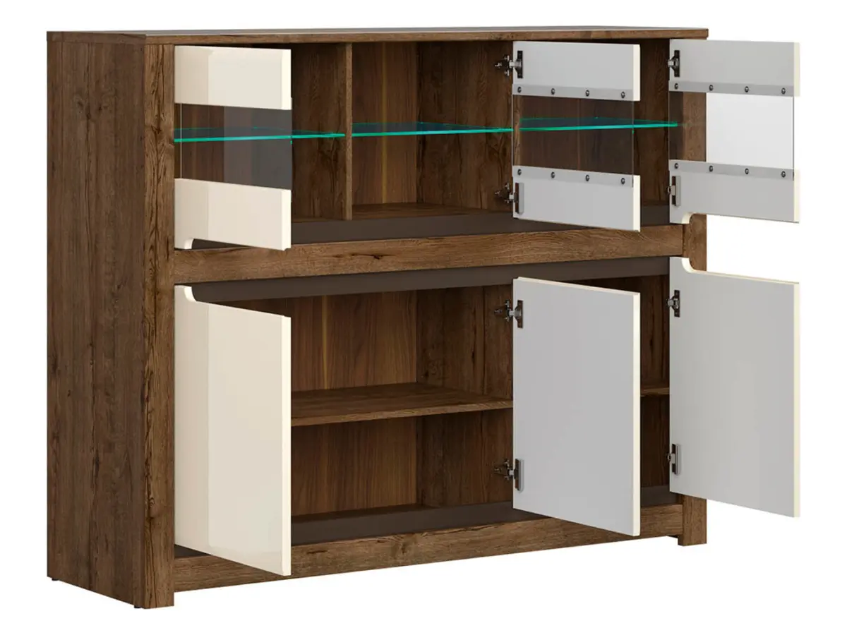 Vitrina Ruso 149 cm con 6 puertas roble april/brillo perlado