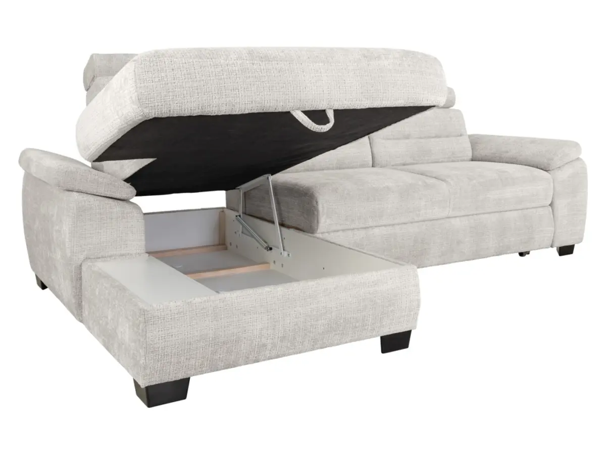 Sofá rinconera izquierda Aguda convertible con arcón beige