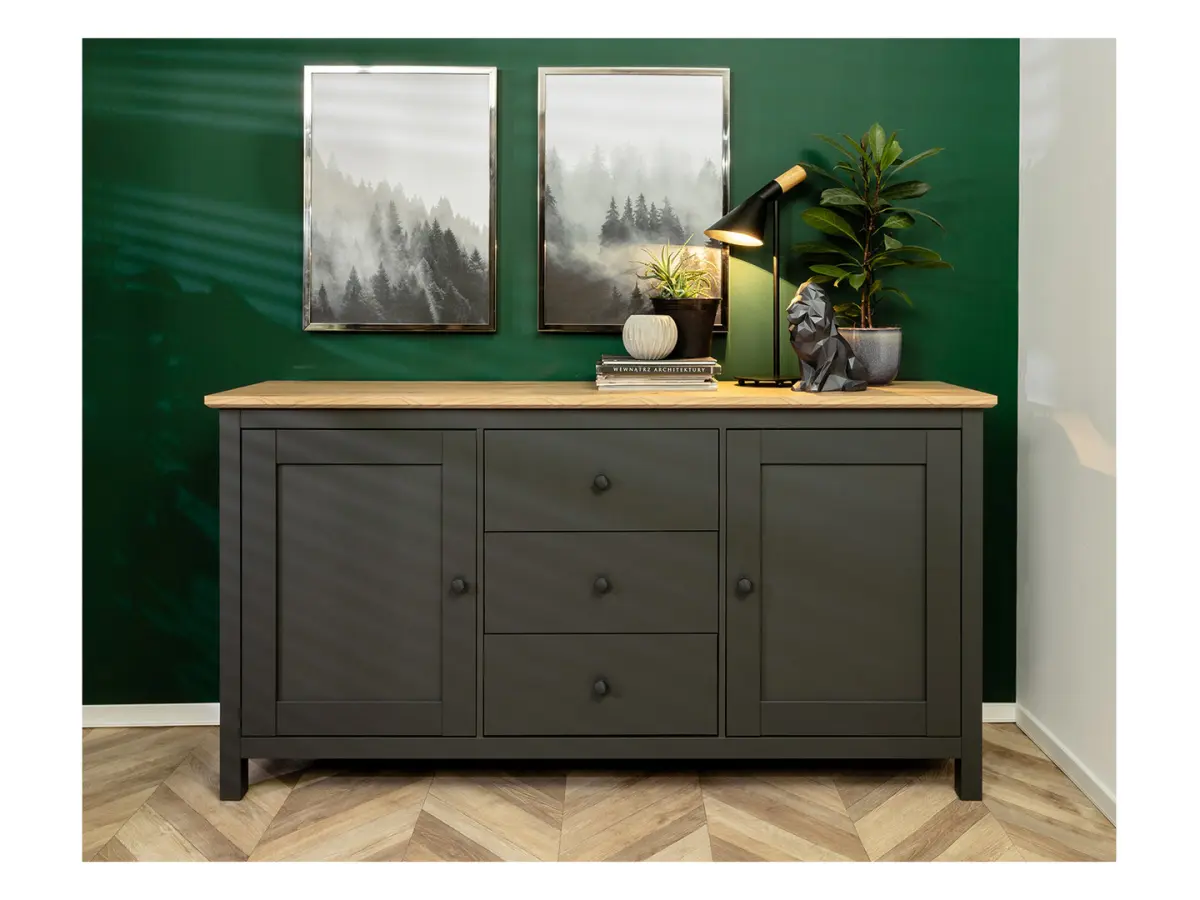 Cómoda Hesen 186 cm con 2 puertas y 3 cajones grafito/roble artisan