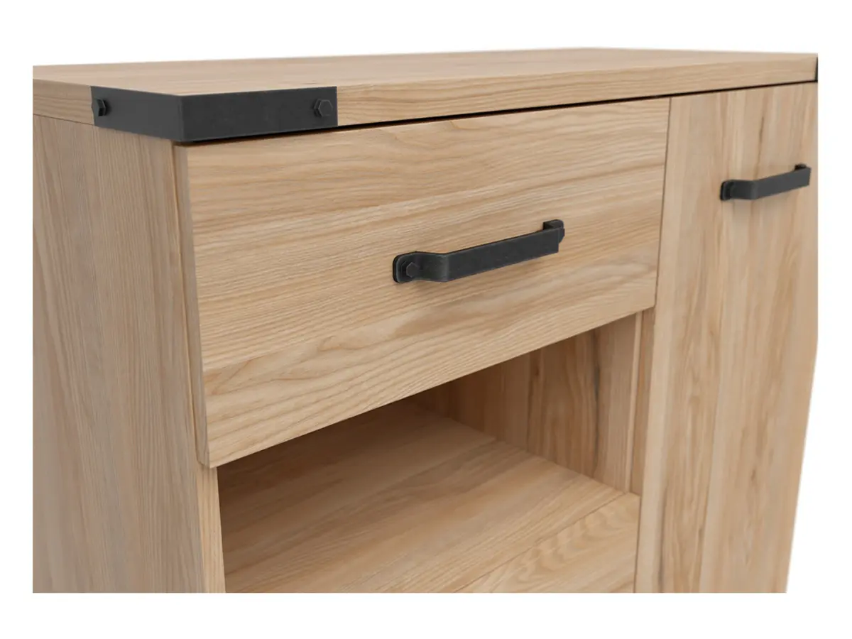 Cómoda Lara 90 cm con puertas 3 cajones y estante fresno belarus