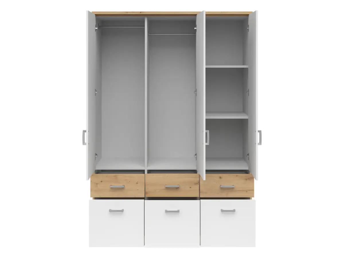 Armario de tres puertas Brando-3 136 cm con cajones roble artisan/blanco