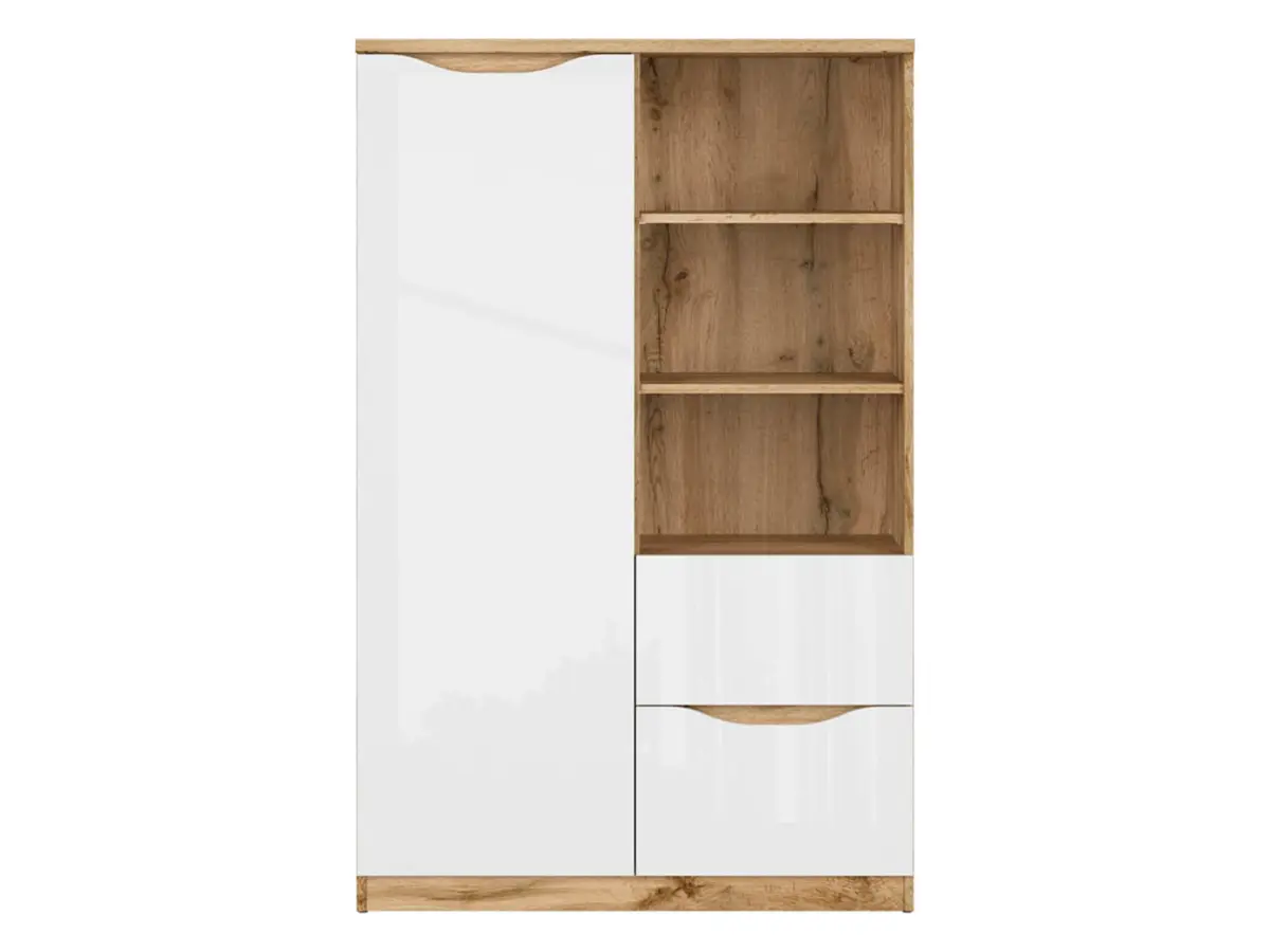 Estantería Nuis 90 cm con puertas 2 cajones y 3 estantes roble wotan