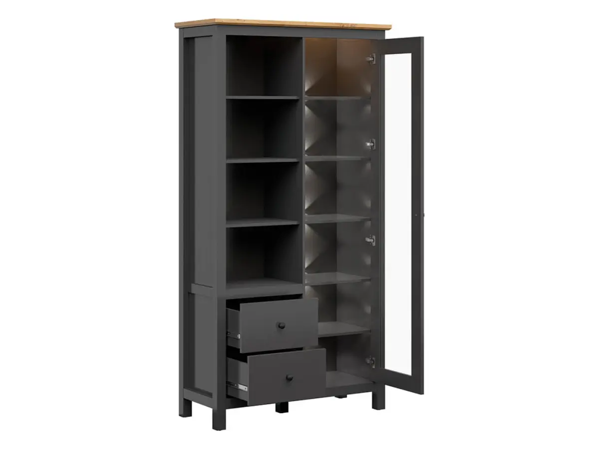 Witryna Hesen 106 cm z drzwiami i 2 szufladami grafit