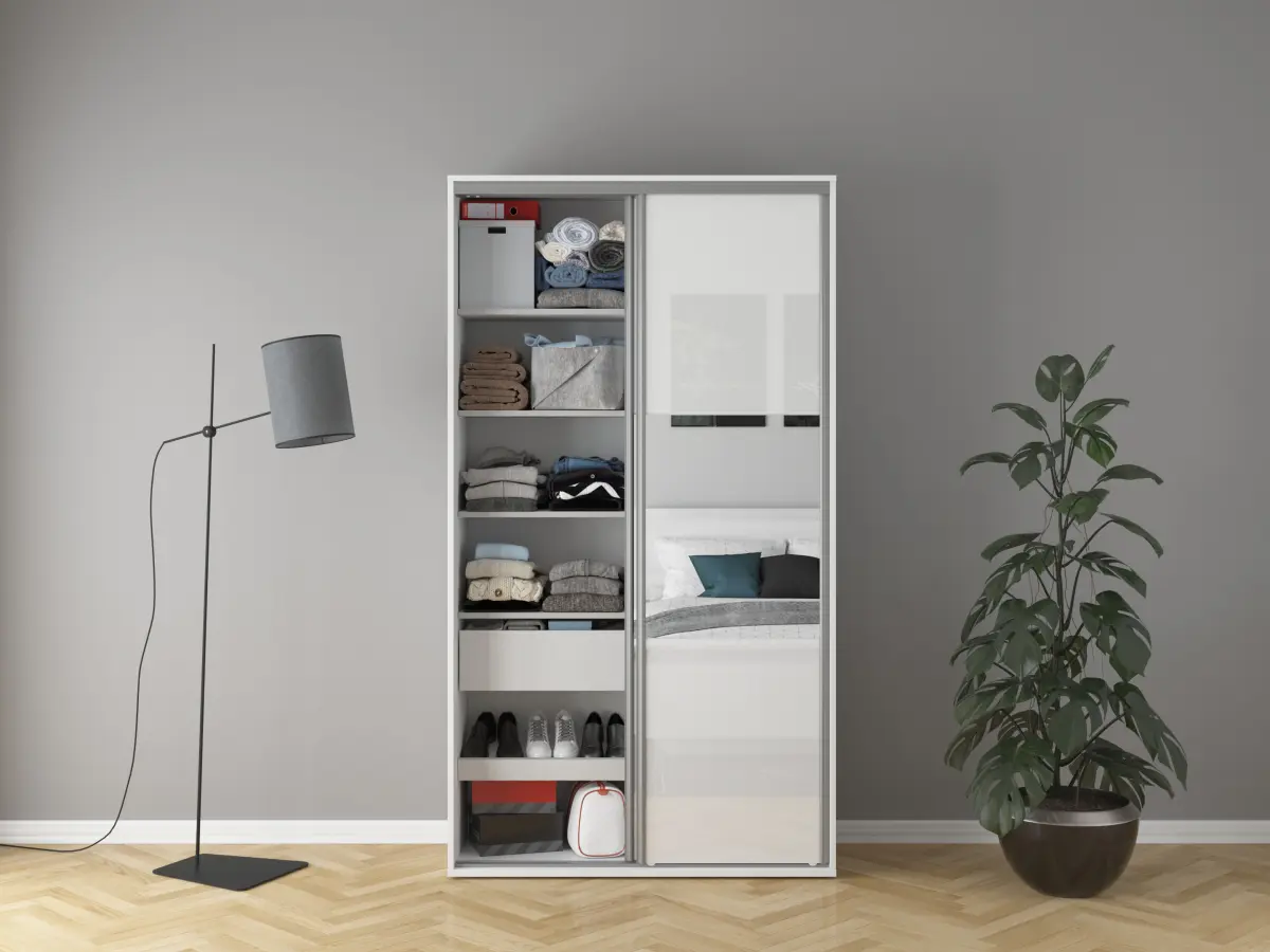 Armario de puertas correderas Flex 120 cm con espejo blanco brillo