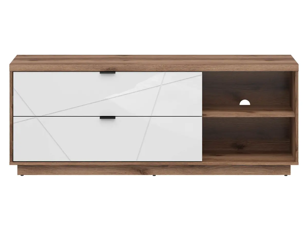 Mueble TV Forn 156 cm con 2 cajones y un estante roble delano oscuro/blanco brillo