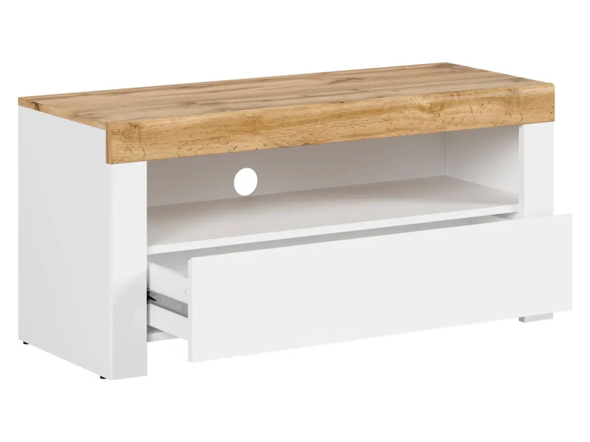 Mueble RTV Holten 106 cm con cajón y estante blanco brillo