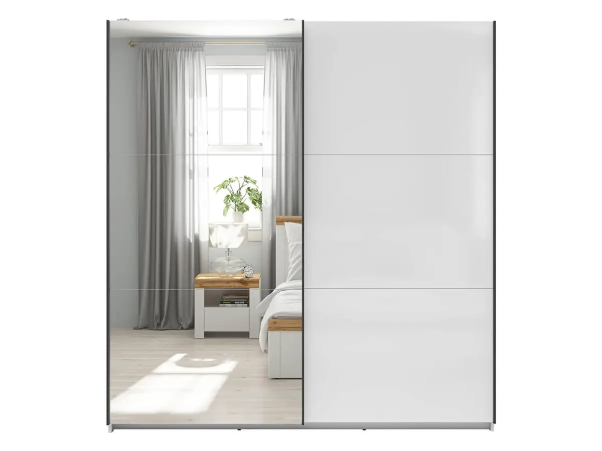 Armario de puertas correderas Tetrix 183 cm con espejo blanco brillo