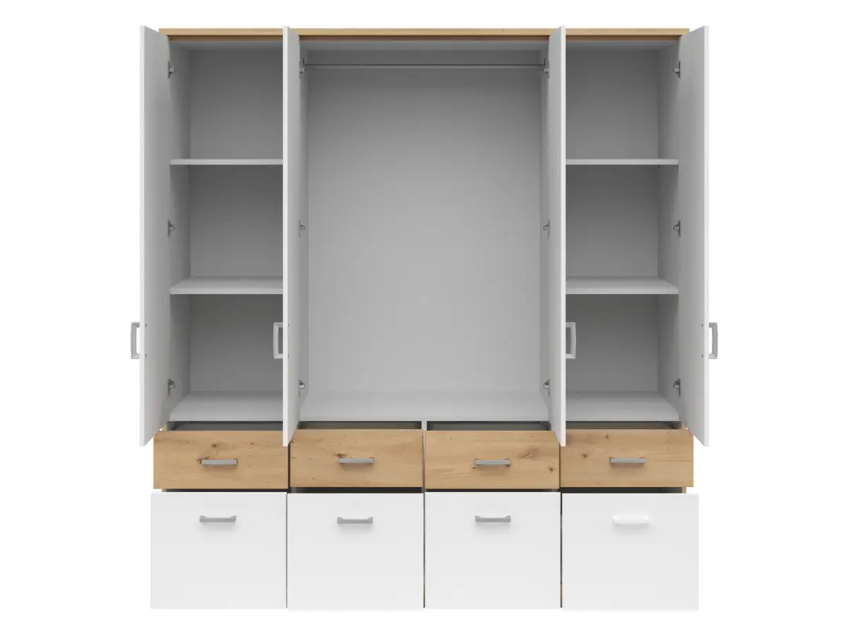 Armario de cuatro puertas Brando-4 181 cm con cajones roble artisan/blanco