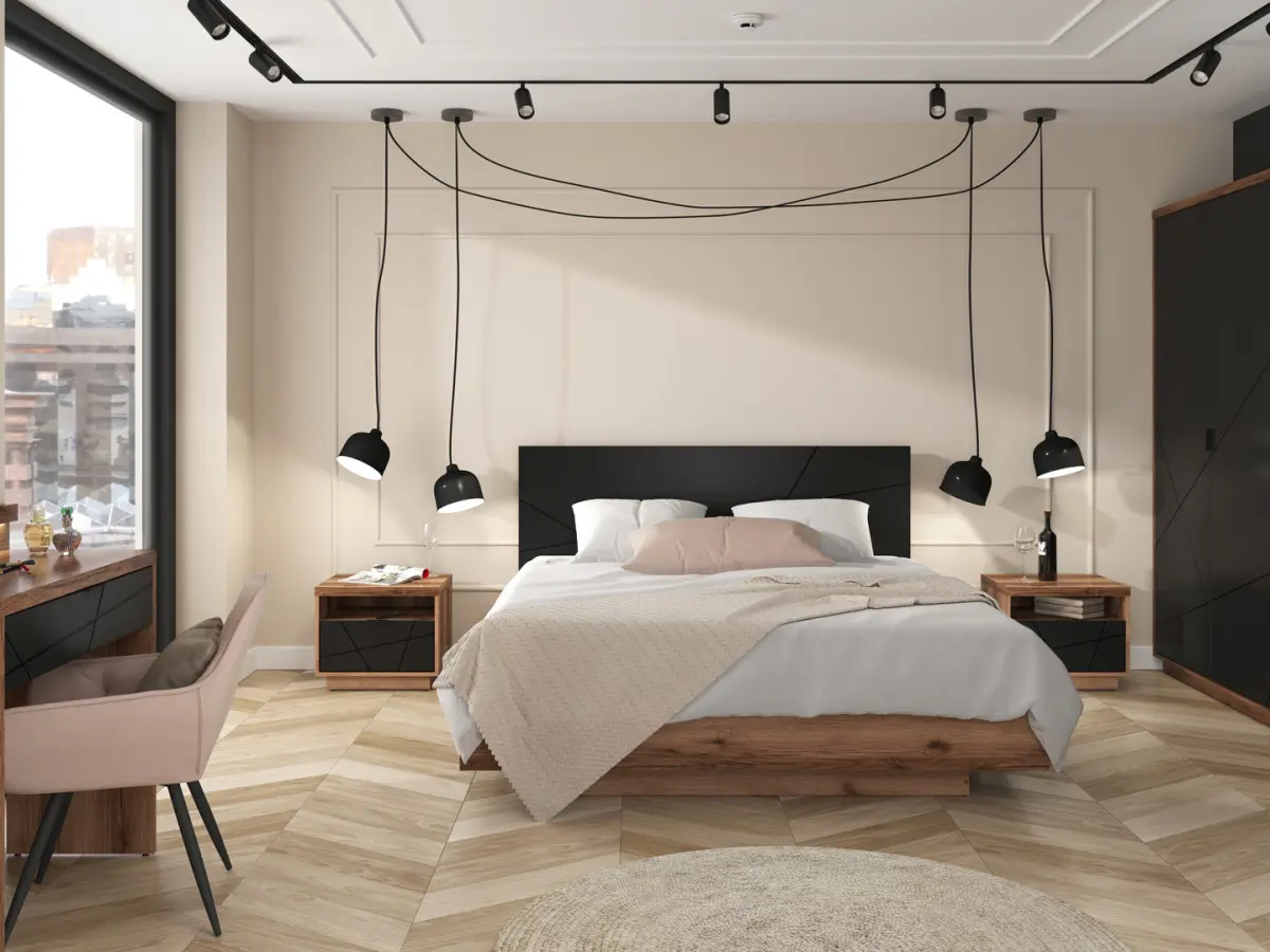 Armario de tres puertas Forn 180 cm roble delano oscuro/negro mate