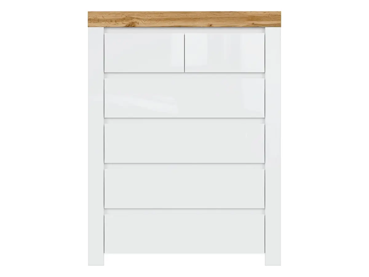 Cómoda Holten 99 cm con 6 cajones blanco/roble wotan/blanco brillo