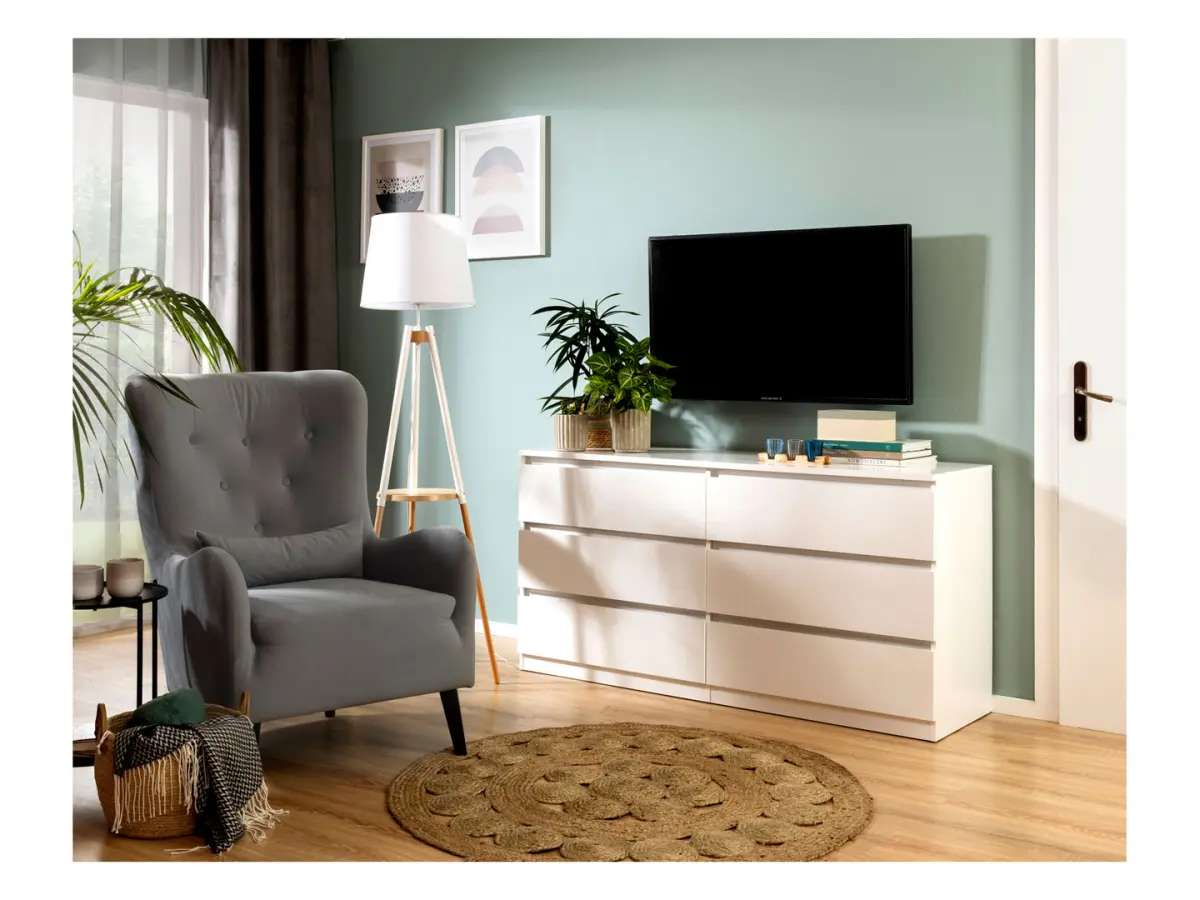 Cómoda Tetrix 150 cm con 6 cajones blanco brillo