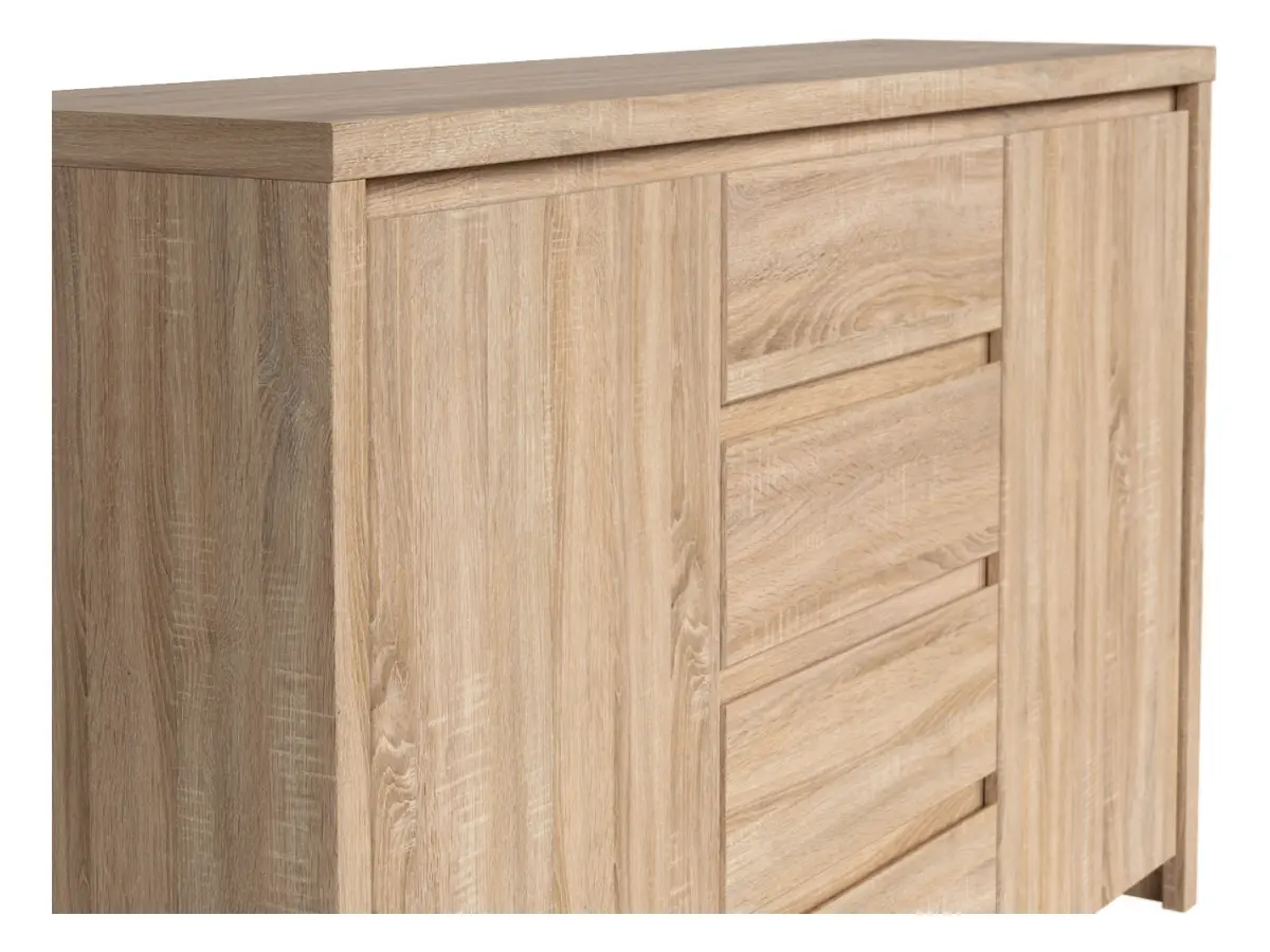 Cómoda Kaspian 144 cm con 2 puertas y 4 cajones roble sonoma