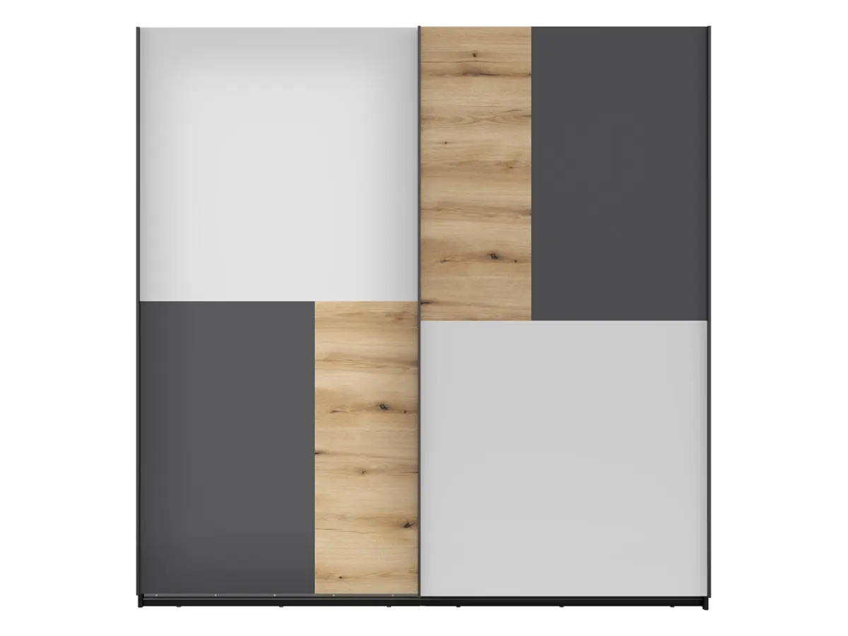 Armario de puertas correderas MIX 215 cm negro/gris claro/antracita/roble evoke