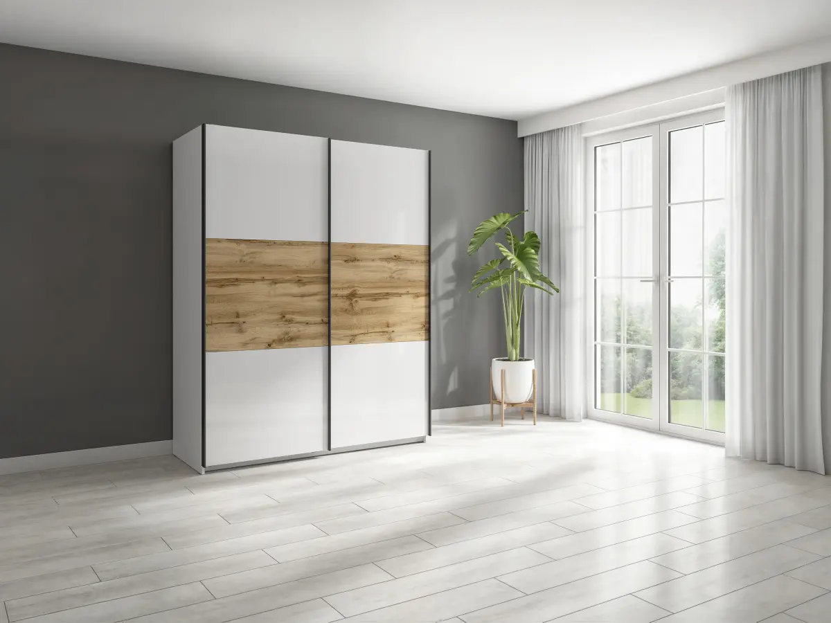 Шкаф-купе Tetrix 153 см белый глянец/дуб вотан