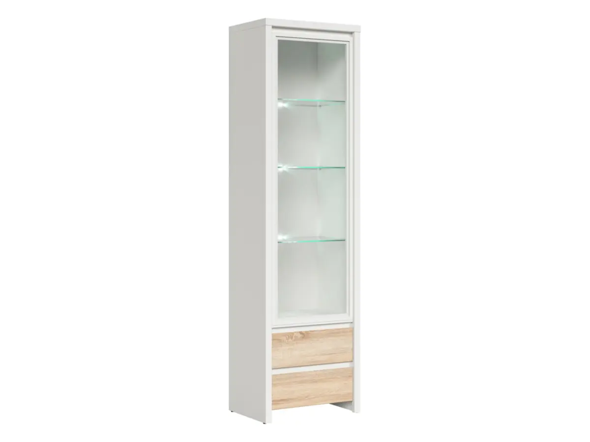 Vitrina Kaspian 56 cm con puerta y 2 cajones blanco/roble sonoma