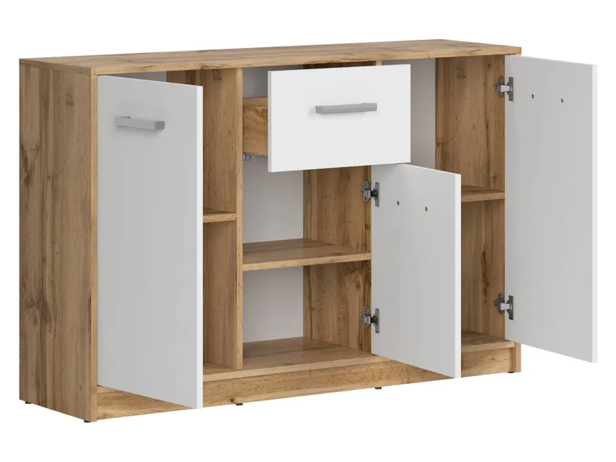 Cómoda Matos 119 cm con 3 puertas y un cajón roble wotan/blanco