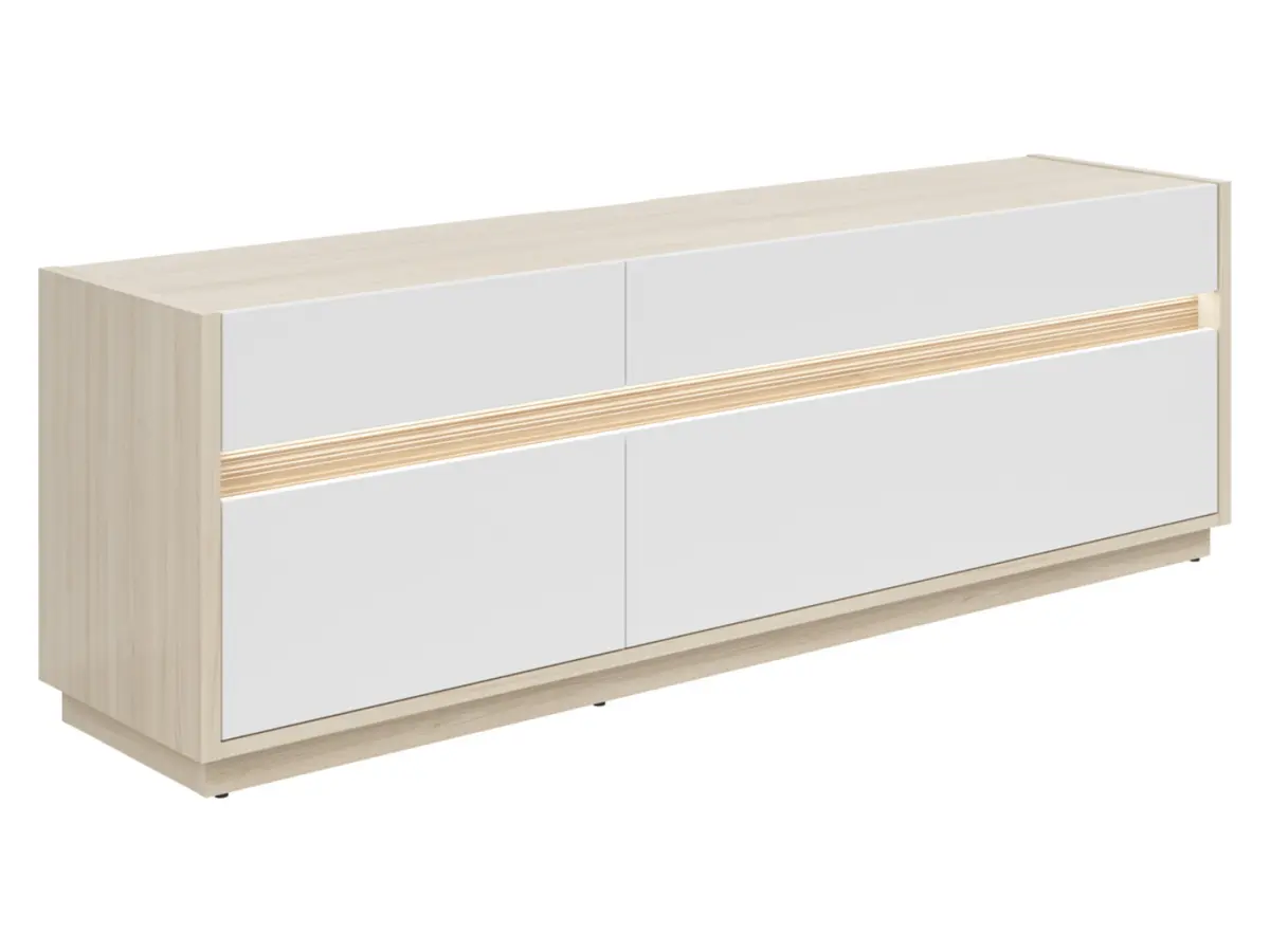 Mueble RTV Kim con 3 cajones y puertas roble riva claro/blanco