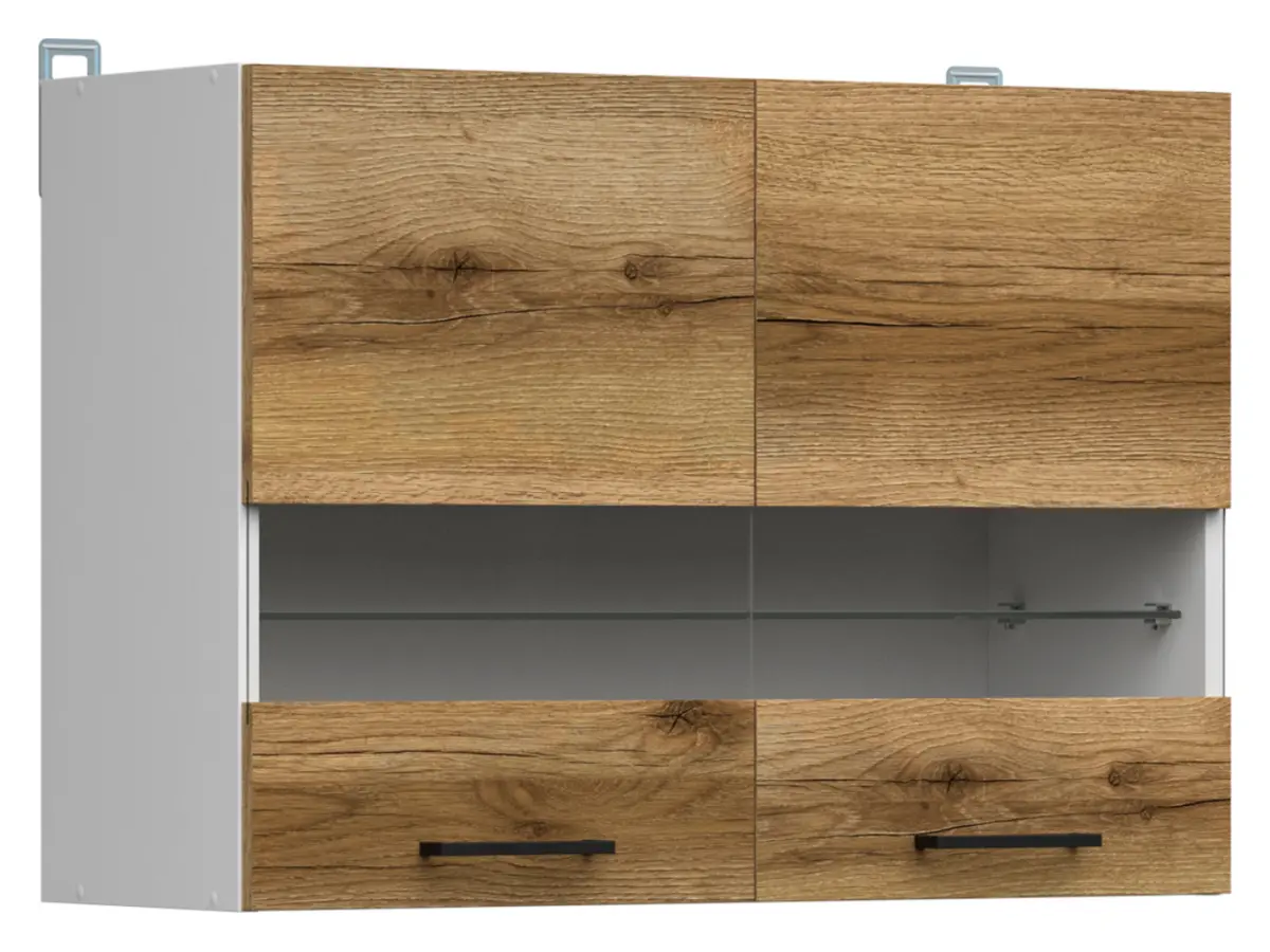 Armario de cocina superior Junona Line 80 cm de dos puertas con vitrina roble delano claro