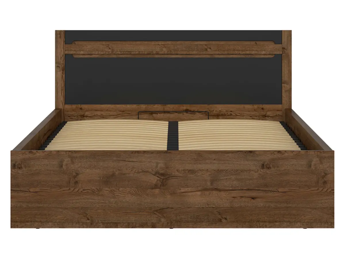 Cama Ruso 140x200 con somier y contenedor roble april