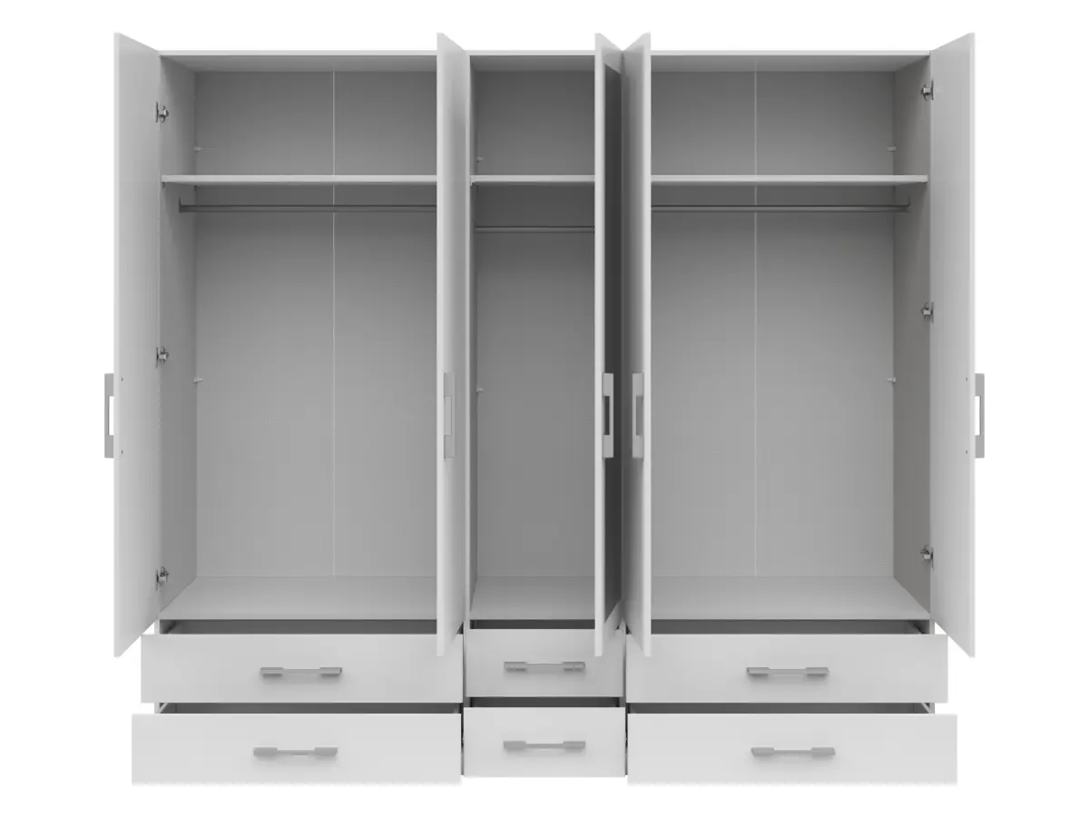 Шкаф пятидверный Herford 226 см с зеркалом и 6 ящиками белый