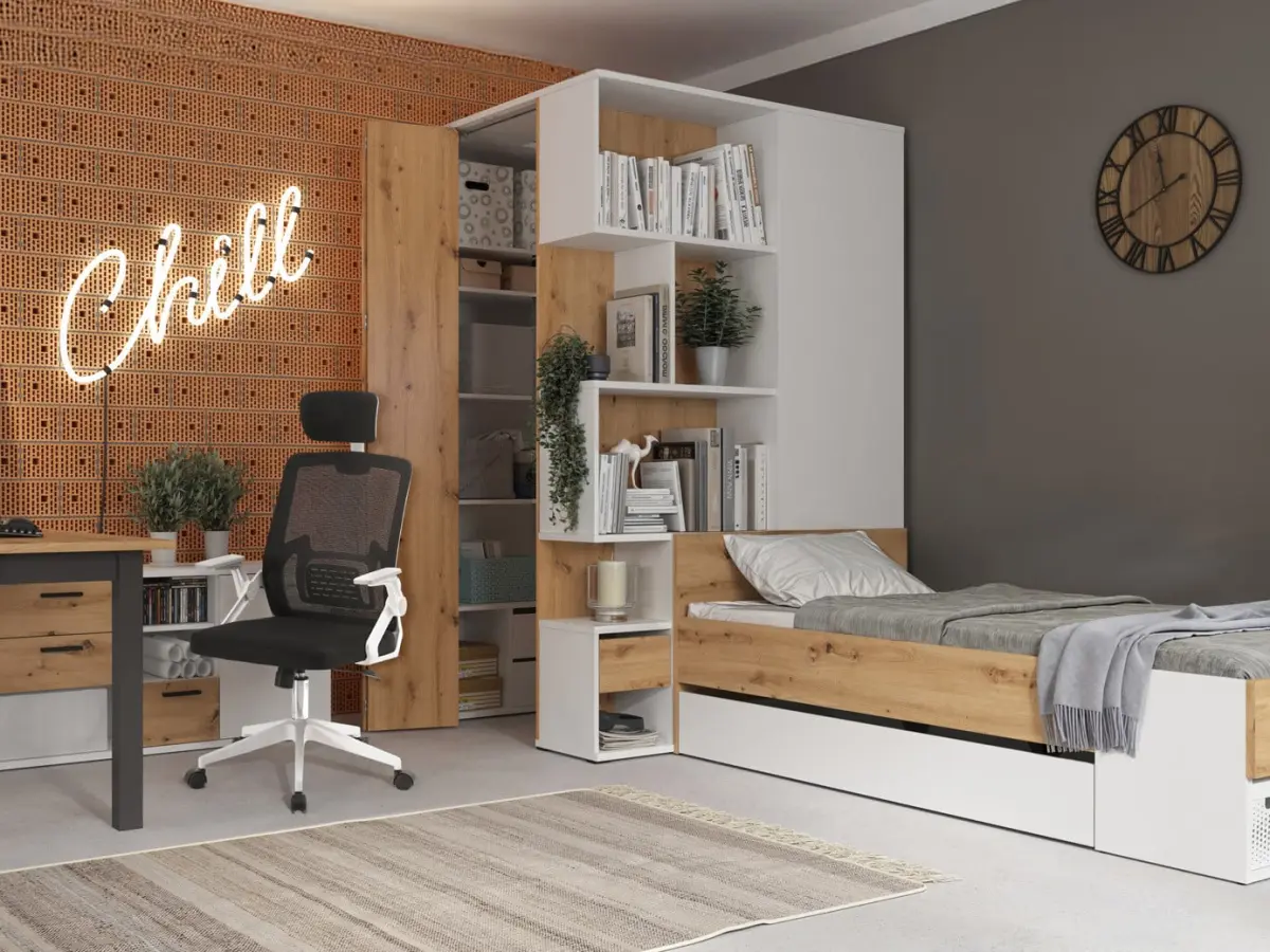 Cama Homeland 100x200 con cajones blanco/roble artisan