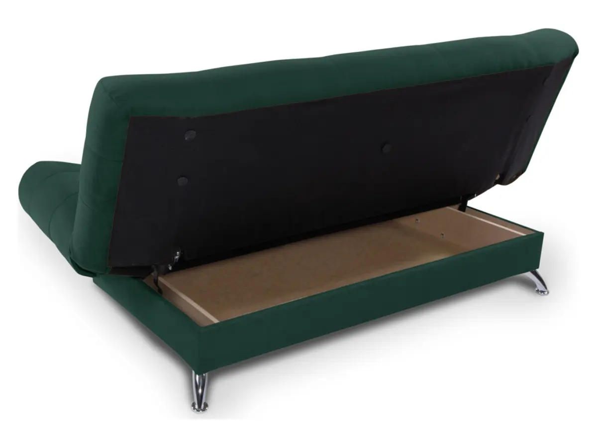 Sofá cama de tres plazas Viola con arcón verde