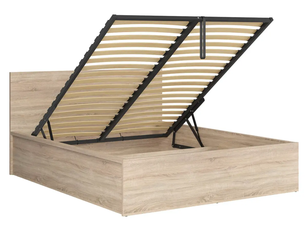 Cama Tetrix 160x200 con somier y contenedor roble sonoma