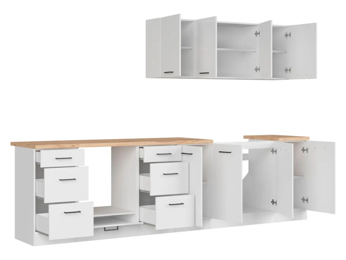 Кухонний гарнітур Junona Line 300 см крейдовий глянець зі стільницею