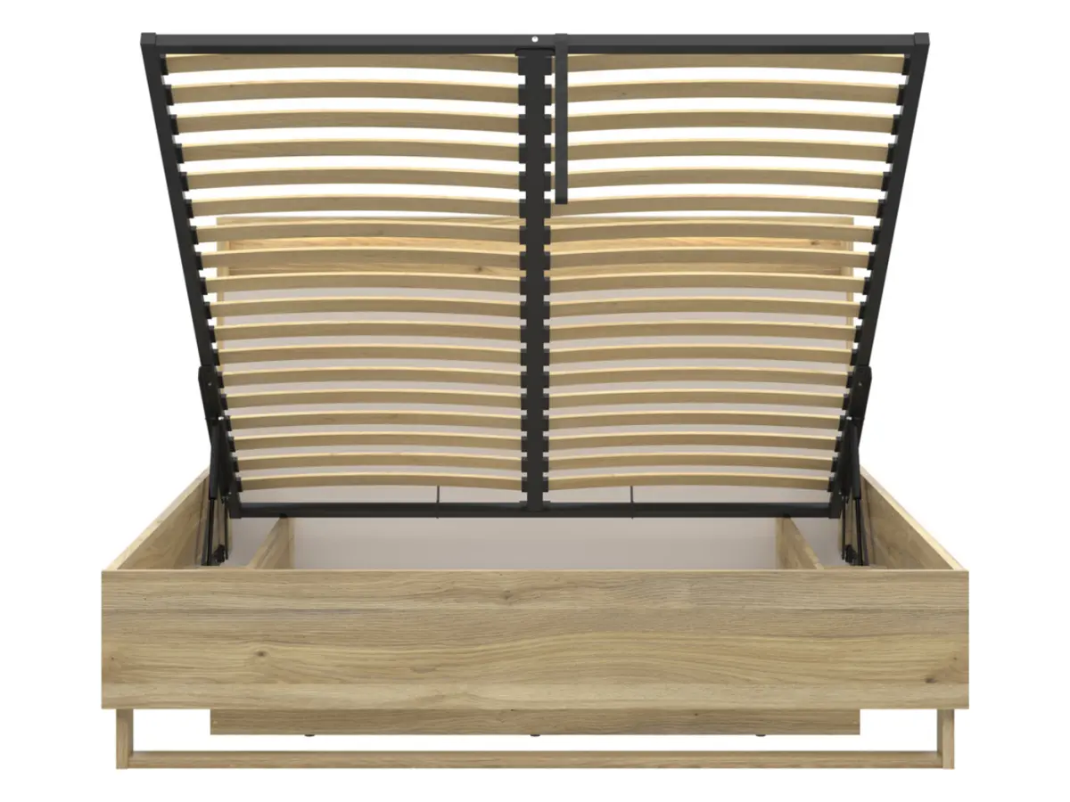 Cama Dalva 160x200 con somier y contenedor roble mauvella/cachemira