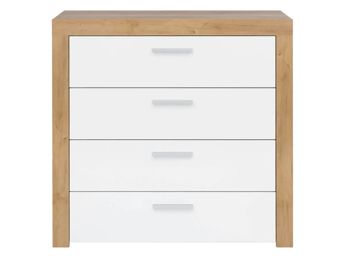 Cómoda Balder 90 cm con 4 cajones roble riviera/blanco brillo