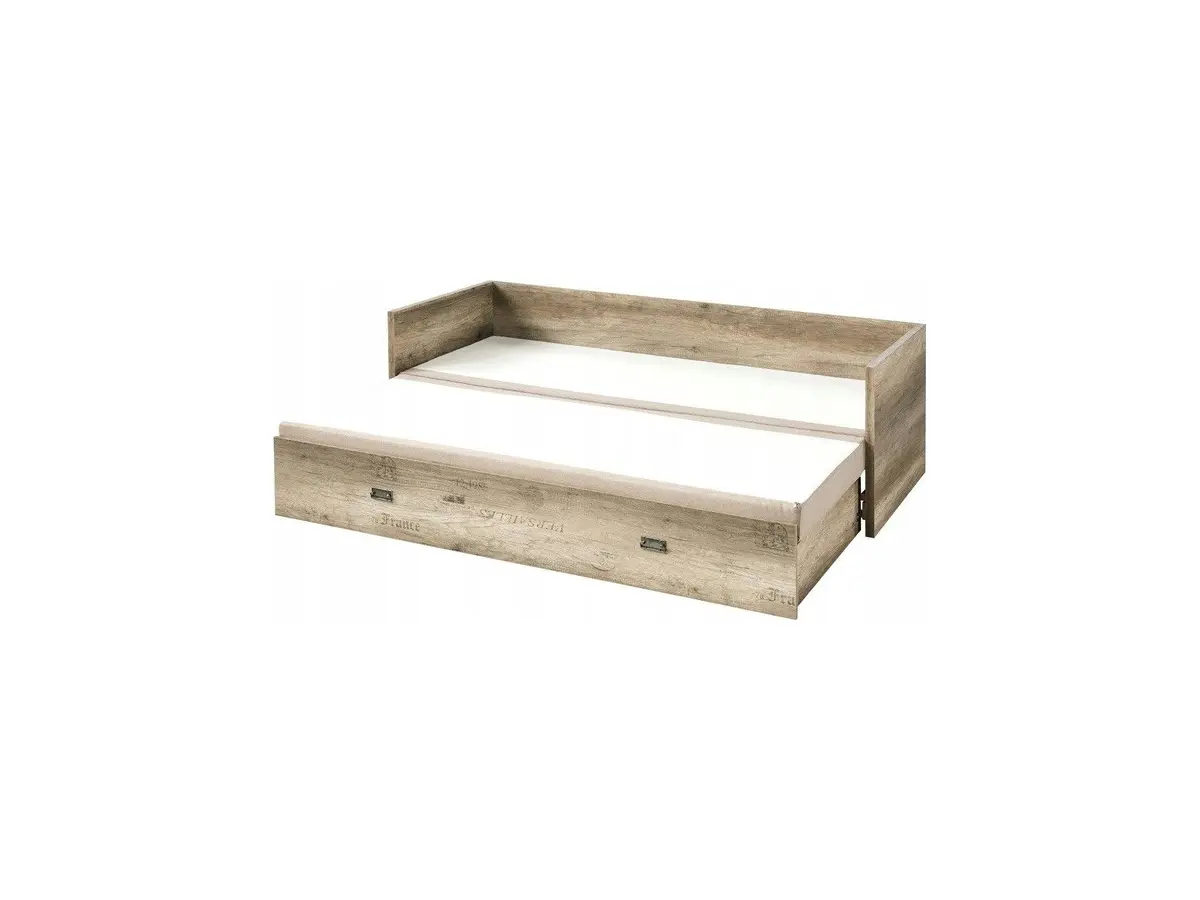 Cama extensible Malcolm 80-160x200 roble canyon monument con contenedor colchón y cojines beige