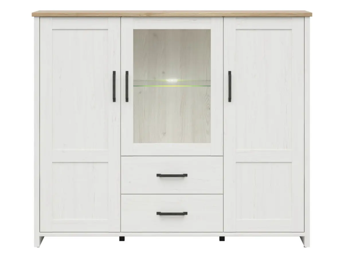 Vitrina Loksa 160 cm con 3 puertas pino andersen blanco