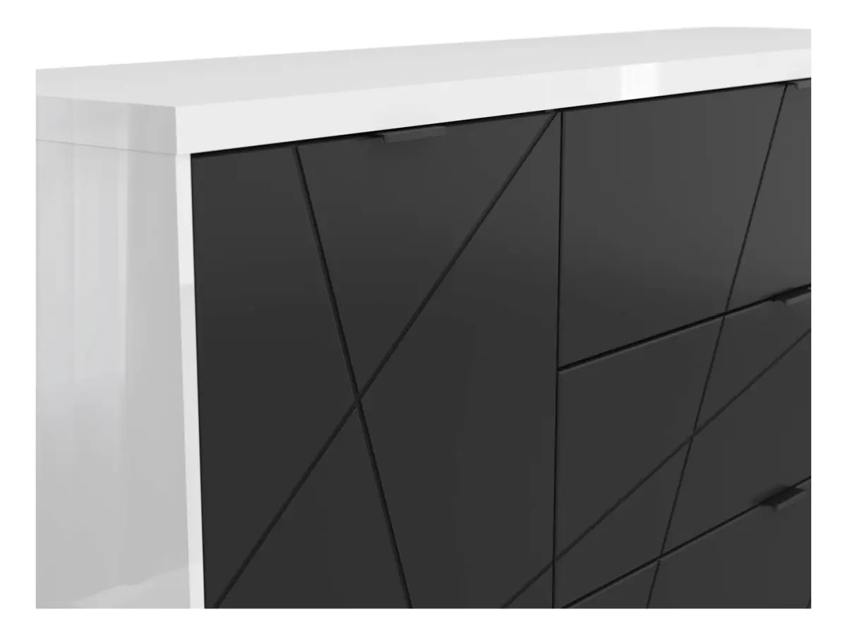 Cómoda Forn 156 cm con puertas y 3 cajones blanco brillo/negro mate