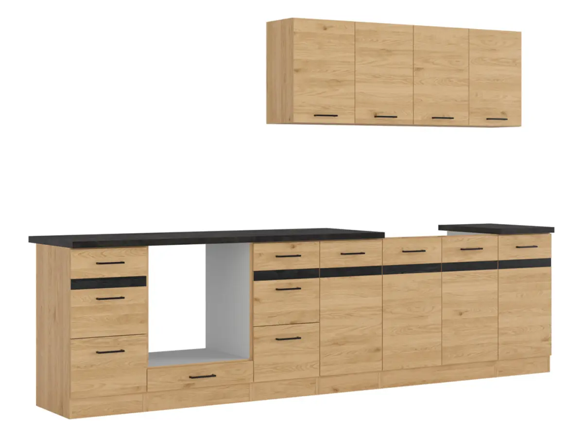Conjunto de cocina Junona Line 300 cm roble bernstein con encimera