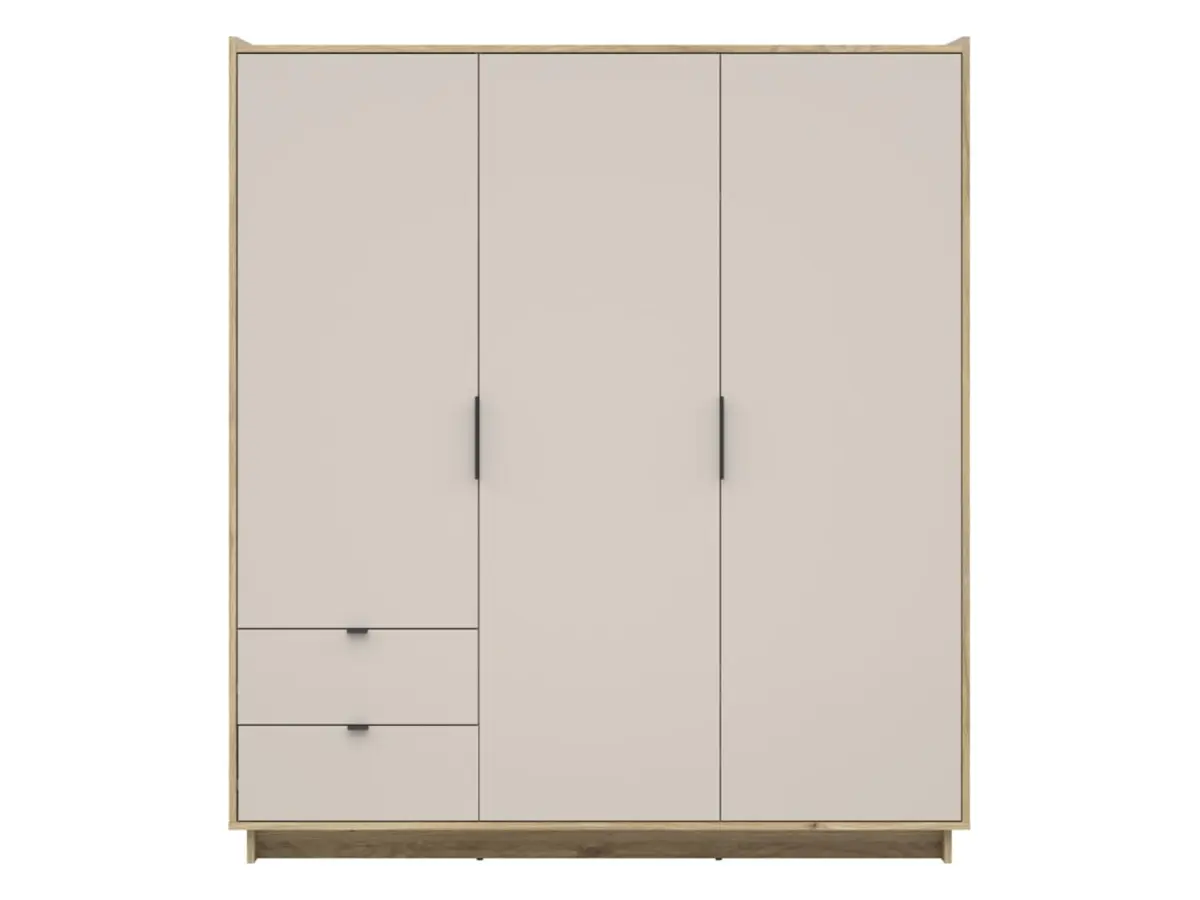 Armario de tres puertas Dalva 180 cm con 2 cajones roble mauvella/cachemira