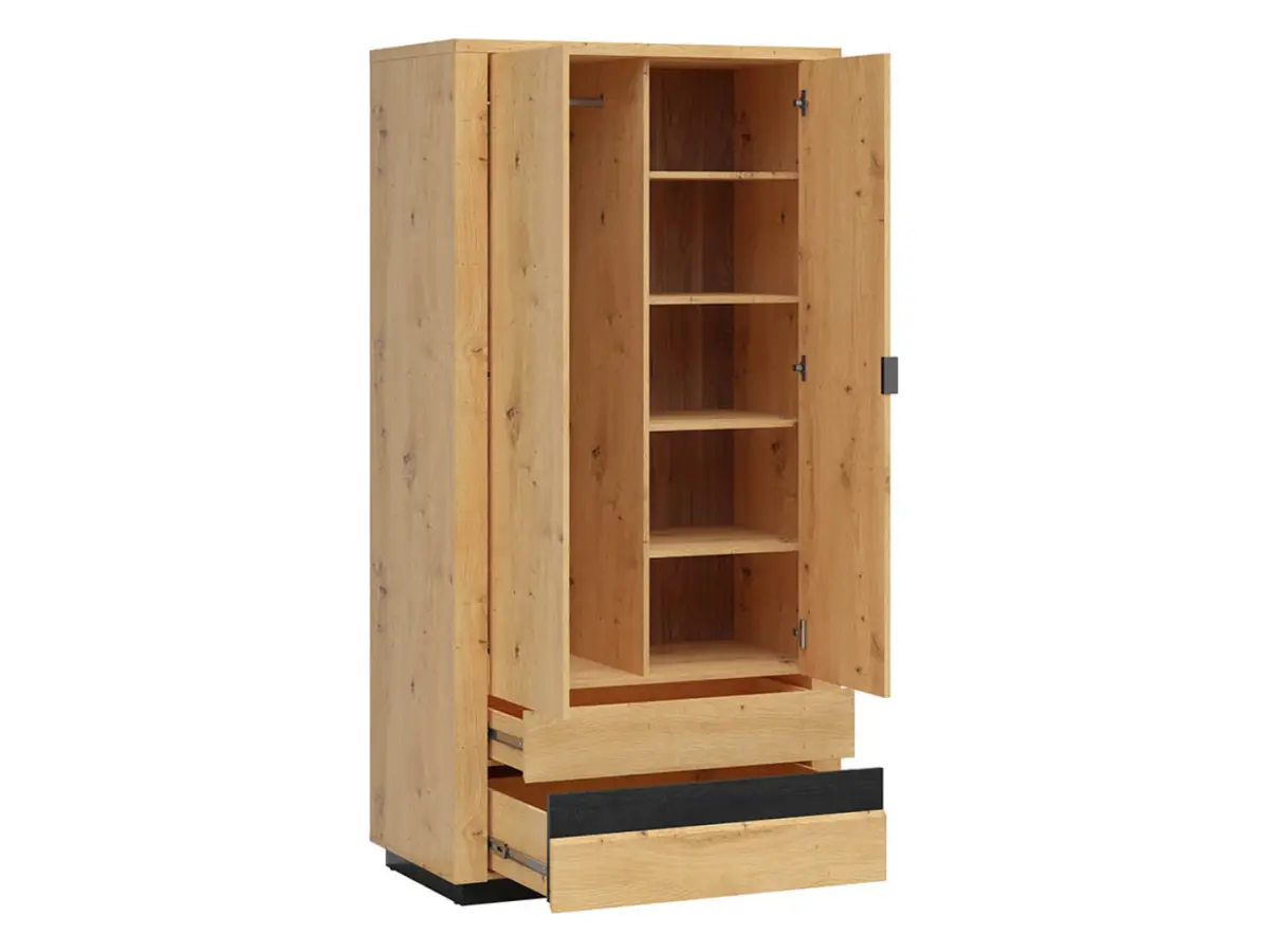 Armario de dos puertas Ostia 100 cm con cajones roble artisan/roble negro