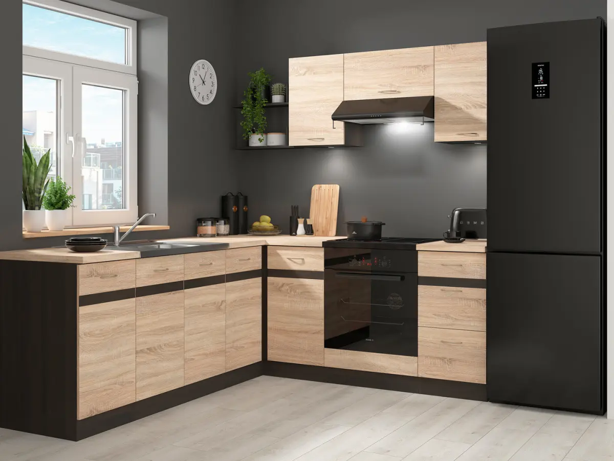 Conjunto de cocina de esquina Junona Line 200x220 derecho roble sonoma sin encimera