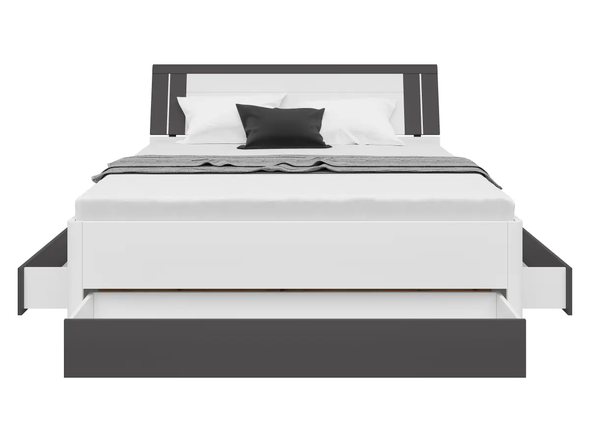 Кровать Saturn 160x200 с 3 ящиками белая/графит