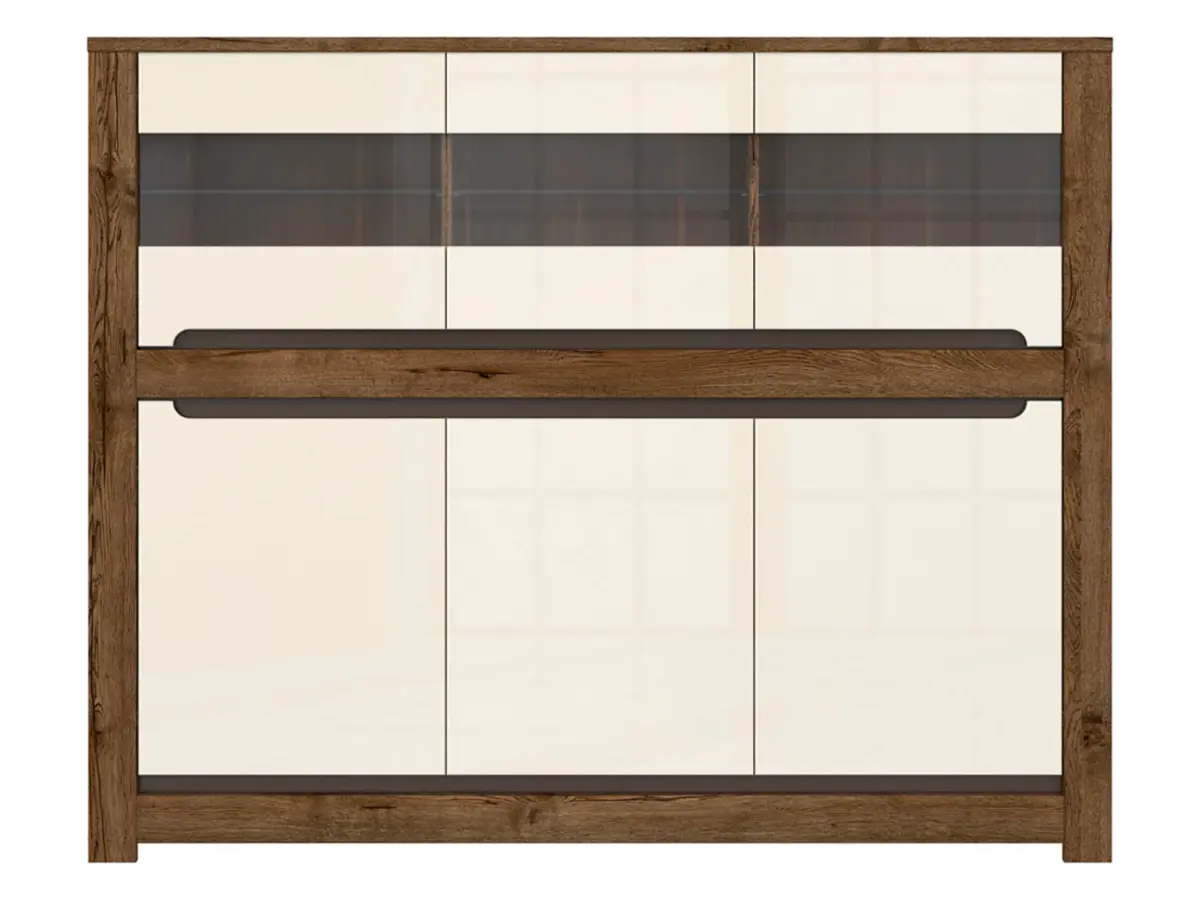 Vitrina Ruso 149 cm con 6 puertas roble april/brillo perlado